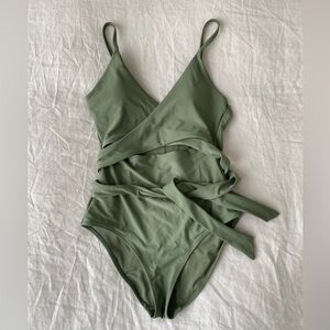Aerie Green Wrap One Piece Swimsuit | Size S | Like New